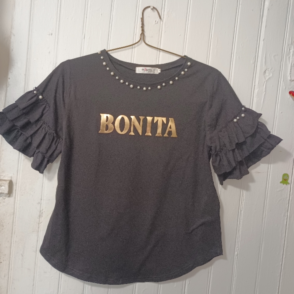 Black Ruffle Sleeve Top New, Size M